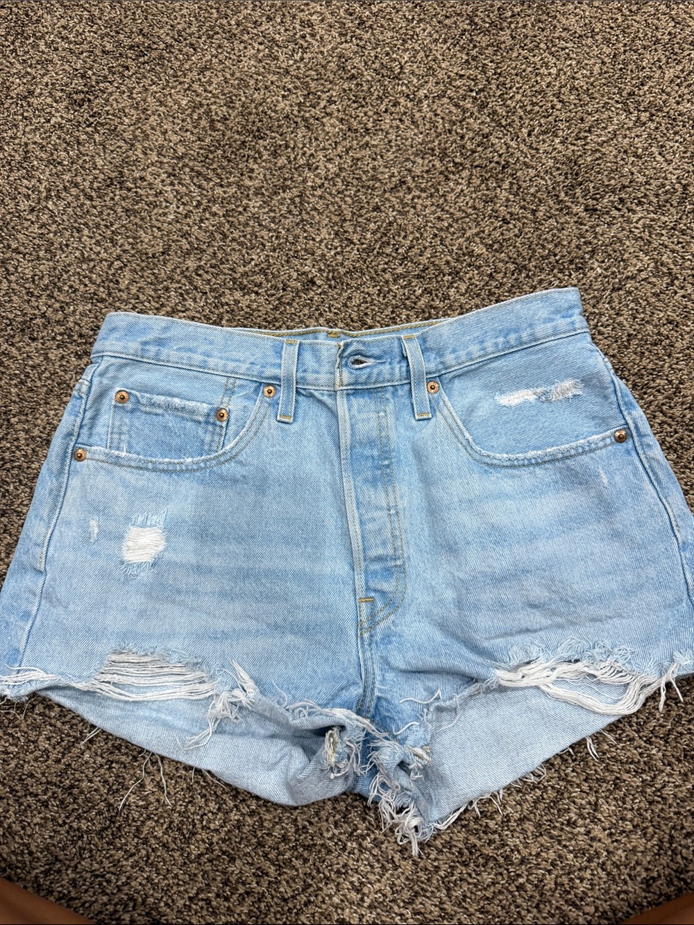 Levi's Light Blue Distressed High-Waist Jean Shorts no zipper